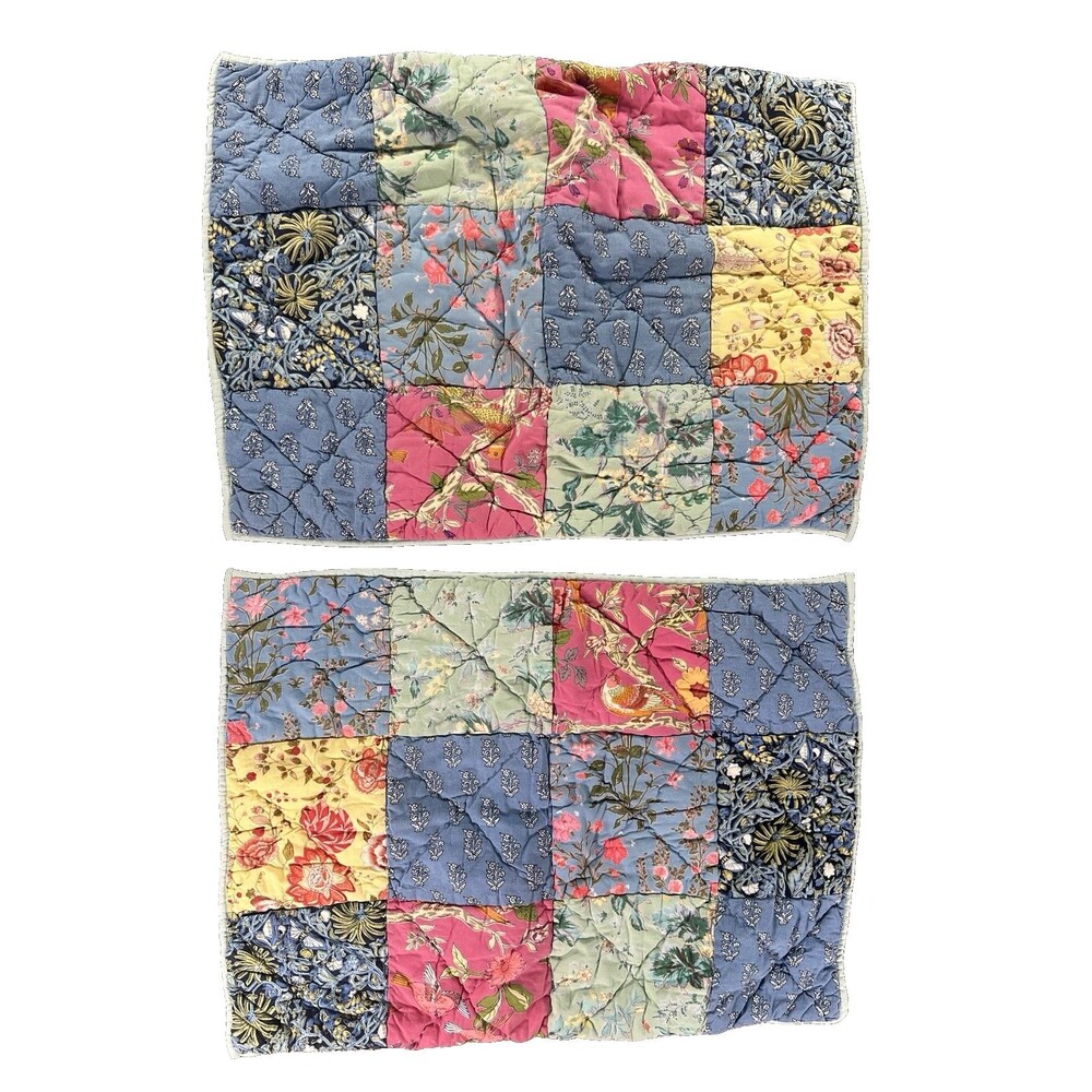 The Company Store Standard Pillow Shams (2) Quilted Floral Patchwork Tie Close